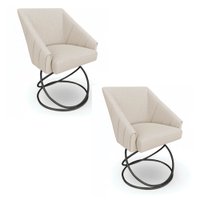 Kit Com 2 Poltronas Luxo Alana Linho Bege Base Luxo Preto - Pallazio
