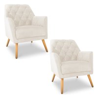Kit 2 Poltronas Velvet Strass Veludo Pés de Madeira Bege - Pallazio