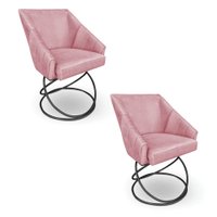 Kit 2 Poltronas Luxo Alana Veludo Rosê Base Luxo Preto - Pallazio