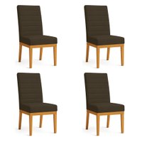 Kit 4 Cadeiras de Jantar Solana Suede Marrom Base de Madeira - Pallazio