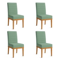 Kit 4 Cadeiras de Jantar Solana Linho Verde Oliva Base de Madeira - Pallazio