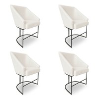 Kit 4 Poltronas Luxo Alana Bouclê Bege Base Ferro Preto - Pallazio
