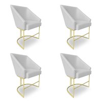 Kit 4 Poltronas Luxo Alana Bouclê Cinza Base Ferro Dourado - Pallazio