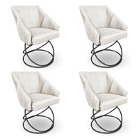 Kit 4 Poltronas Luxo Alana Suede Bege Base Luxo Preto - Pallazio