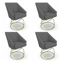 Kit 4 Poltronas Luxo Alana Linho Base Luxo Dourado - Pallazio Cor:Grafite