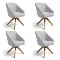 Kit 4 Poltronas Giratórias Alana Bouclê Base de Madeira - Pallazio Cor:Cinza