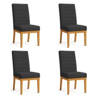 Kit 4 Cadeiras de Jantar Solana Suede Preto Base de Madeira - Pallazio