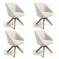Kit 4 Poltronas Giratórias Alana Bouclê Bege Base de Madeira - Pallazio
