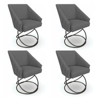 Kit 4 Poltronas Luxo Alana Linho Grafite Base Luxo Preto - Pallazio