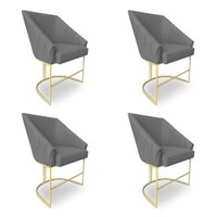 Kit 4 Luxo Alana Linho Grafite Base Ferro Dourado - Pallazio