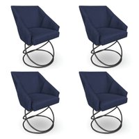 Kit 4 Poltronas Luxo Alana Suede Base Luxo Preto - Pallazio Cor:Azul Marinho