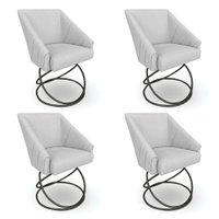 Kit 4 Poltronas Luxo Alana Bouclê Cinza Base Luxo Preto - Pallazio