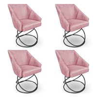 Kit 4 Poltronas Luxo Alana Veludo Rosê Base Luxo Preto - Pallazio