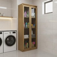 Armário Multiuso Lavanderia 2 Portas com Vidro 60cm Multimóveis CR30051 Amêndoa