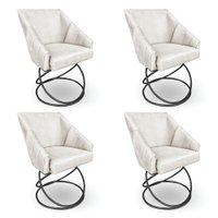 Kit 4 Poltronas Luxo Alana Veludo Bege Base Luxo Preto - Pallazio