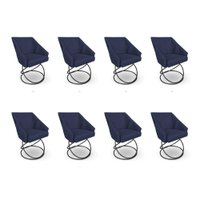 Kit 8 Poltronas Luxo Alana Suede Azul Marinho Base Luxo Preto - Pallazio