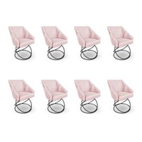 Kit 8 Poltronas Luxo Alana Suede Rosa Bebê Base Luxo Preto - Pallazio