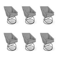Kit 6 Poltronas Luxo Alana Veludo Grafite Base Luxo Preto - Pallazio