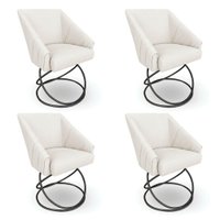 Kit 4 Poltronas Luxo Alana Bouclê Bege Base Luxo Preto - Pallazio