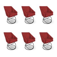 Kit 6 Poltronas Luxo Alana Suede Vermelho Base Luxo Preto - Pallazio
