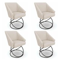 Kit 4 Poltronas Luxo Alana Linho Bege Base Luxo Preto - Pallazio