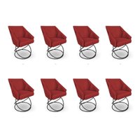 Kit 8 Poltronas Luxo Alana Suede Vermelho Base Luxo Preto - Pallazio