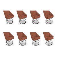 Kit 8 Poltronas Luxo Alana Veludo Terracota Base Luxo Preto - Pallazio