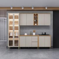 Cozinha Modulada Allure Linea Brasil 5 Pe&ccedil;as MDF com Cristaleira e LED A02M3