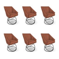 Kit 6 Poltronas Luxo Alana Veludo Terracota Base Luxo Preto - Pallazio