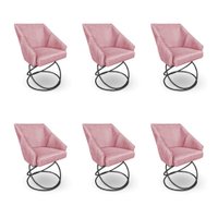Kit 6 Poltronas Luxo Alana Veludo Rosê Base Luxo Preto - Pallazio