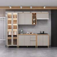 Cozinha Modulada Allure Linea Brasil 5 Pe&ccedil;as MDF com Cristaleira LED e Arm&aacute;rio Basculante A02M4