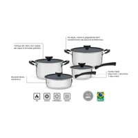 Jogo de Panelas Tramontina Solar Ceramic em Aço Inox com Revestimento Interno Cerâmico Grafite C/4 Peças