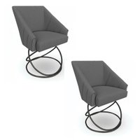 Kit de 2 Poltronas Luxo Alana Linho Grafite Base Luxo Preto - Pallazio