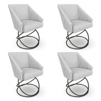 Kit 4 Poltronas Luxo Alana Bouclê Base Luxo Preto - Pallazio Cor:Cinza