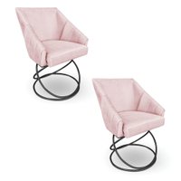 Kit 2 Poltronas Luxo Alana Suede Base Luxo Preto - Pallazio Cor:Rosa Bebê