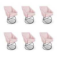 Kit 6 Poltronas Luxo Alana Suede Base Luxo Preto - Pallazio Cor:Rosa Bebê