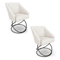 Kit 2 Poltronas Luxo Alana Bouclê Base Luxo Preto - Pallazio Cor:Bege