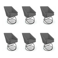 Kit 6 Poltronas Luxo Alana Linho Base Luxo Preto - Pallazio Cor:Grafite