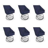 Kit 6 Poltronas Luxo Alana Veludo Base Luxo Preto - Pallazio Cor:Azul Marinho