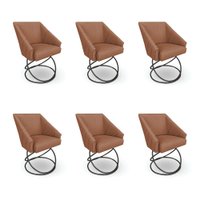 Kit 6 Poltronas Luxo Alana Bouclê Base Luxo Preto - Pallazio Cor:Terracota