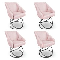 Kit 4 Poltronas Luxo Alana Suede Base Luxo Preto - Pallazio Cor:Rosa Bebê