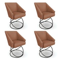 Kit 4 Poltronas Luxo Alana Bouclê Base Luxo Preto - Pallazio Cor:Terracota