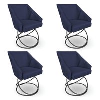 Kit 4 Poltronas Luxo Alana Veludo Base Luxo Preto - Pallazio Cor:Azul Marinho