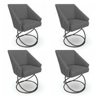 Kit 4 Poltronas Luxo Alana Linho Base Luxo Preto - Pallazio Cor:Grafite