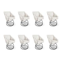 Kit 8 Poltronas Luxo Alana Suede Base Luxo Preto - Pallazio Cor:Bege