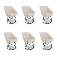 Kit 6 Poltronas Luxo Alana Linho Base Luxo Preto - Pallazio Cor:Bege