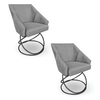 Kit 2 Poltronas Luxo Alana Suede Base Luxo Preto - Pallazio Cor:Grafite