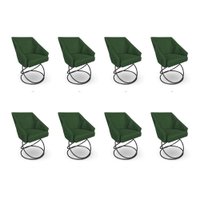Kit 8 Poltronas Luxo Alana Suede Base Luxo Preto - Pallazio Cor:Verde