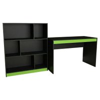 Mesa Escrivaninha e Estante Para Escritorio B28 Preto Verde NOVAM