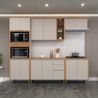 Conjunto de Cozinha Allure Linea Brasil 5 Peças Torre Quente Armários e Balcões - Jequitiba/Gris Fosco